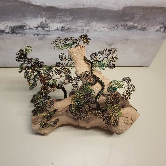 Bonsai Wire Tree , Joshua Tree of Life Copper & Green Wire on Driftwood - Picture 9 of 9